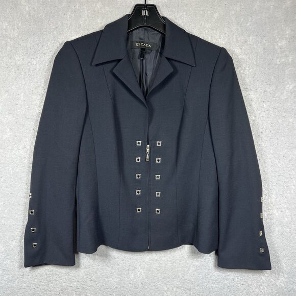 Escada Margaretha Ley Black Wool Blazer with Gold Grommets Women’s Size 34 US 2 - Picture 1 of 11